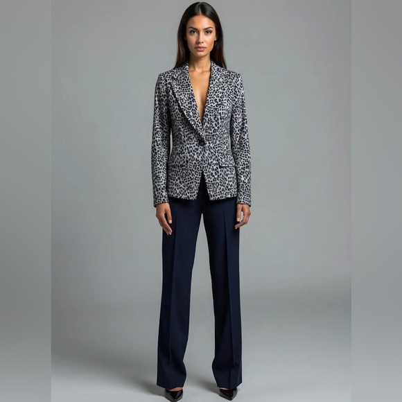 White House Black Market Black and Gray Leopard Blazer - Picture 2 of 8